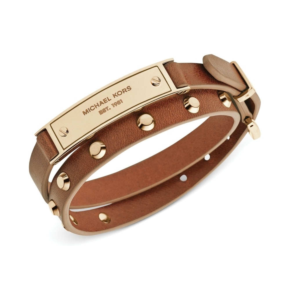 Michael Kors Golden Studs w/ Plaque Leather Wrap